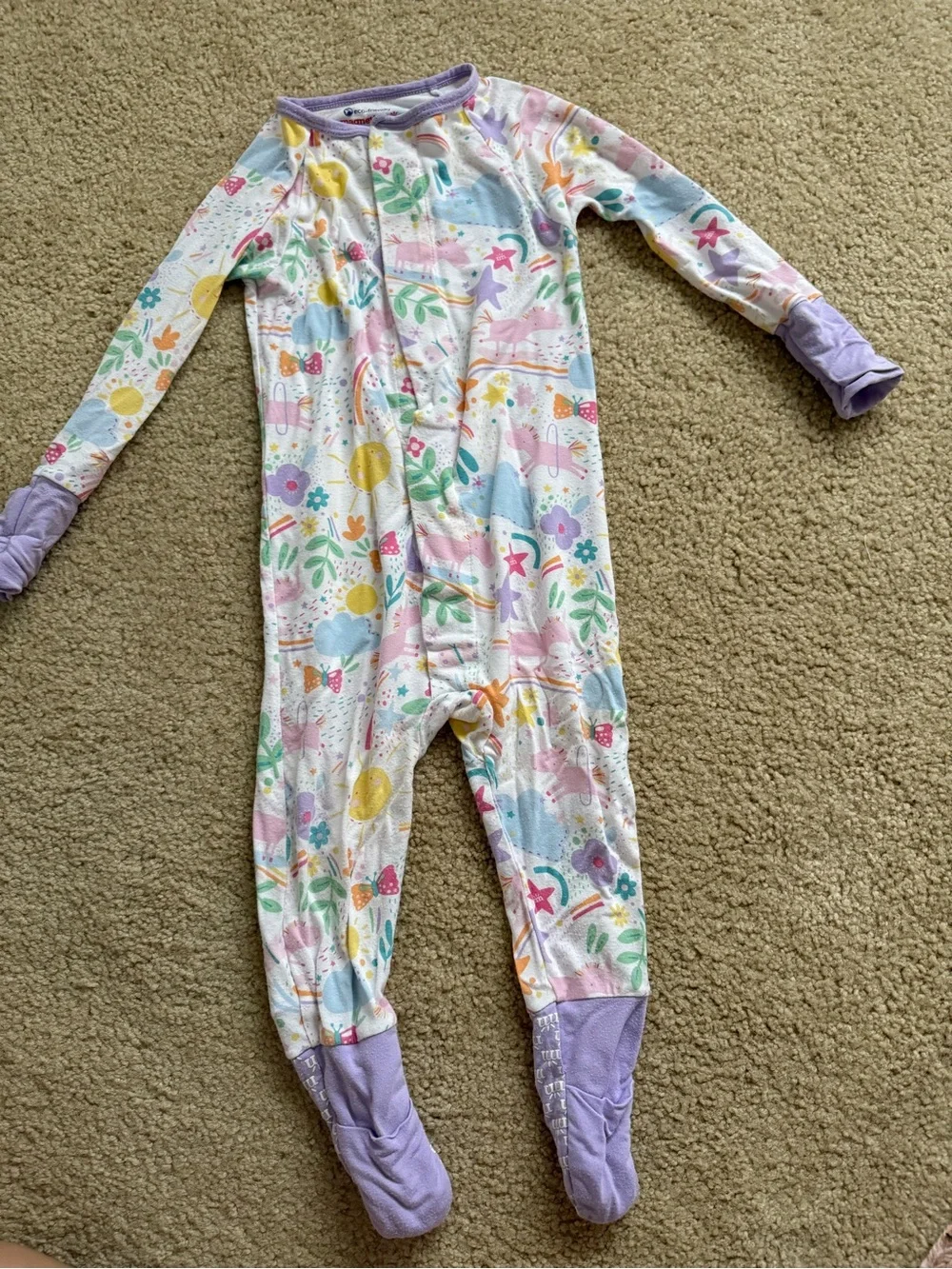 Magnetic Me Pastel Unicorn & Floral Footed One-Piece Pajamas - Lavender Accents